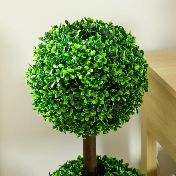 , set van 2 buxusboom, 90 cm kunstplant met dubbele bal, uv-bestendige kamerplant, kunstboom, plantendecoratie voor binnen en buiten, groen