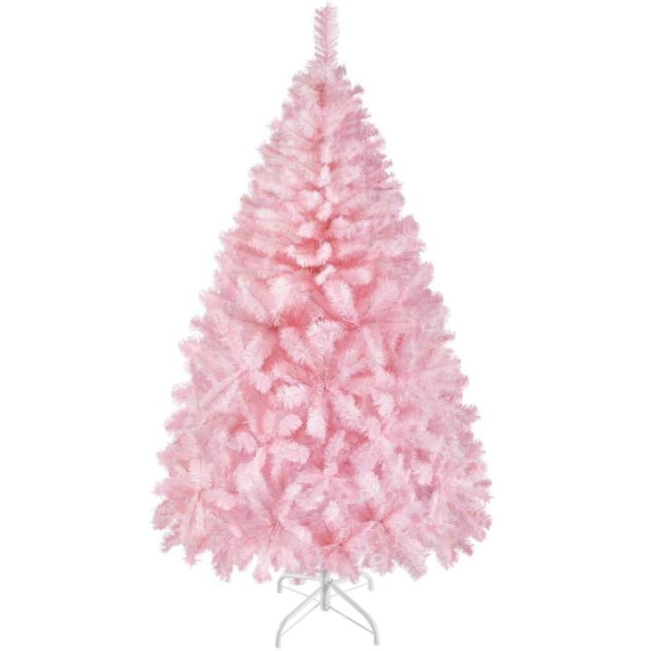 Kunstkerstboom, 154 cm, roze, dennenboom met 398 takken, opvouwbare metalen standaard, herbruikbare kerstboom, kunstboom voor kerstdecoratie
