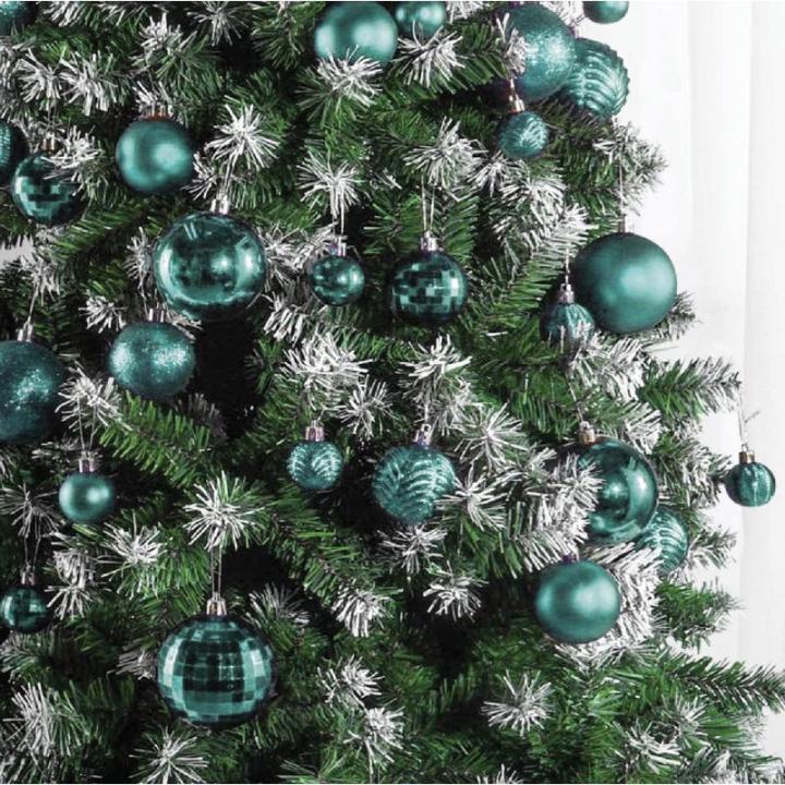 pauwgroene kerstbalornamenten voor kerstversiering - 36 stuks kerstboom onbreekbare ornamenten met ophanglus voor vakantie- en feestdecoratie (combo van 6 stijlen in 3 maten)