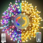 Lichtsnoer met 300 leds, warmwit en kleurrijk, dimbaar, 11 modi, timer, werkt op stroom, IP44 waterdicht, voor en buiten, Kerstmis, kerstboom, huis, feest, tuindecoratie