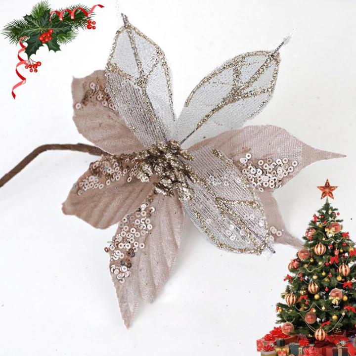 3 Pcs Silber Ornamente Für Weihnachtsbaum, Weihnachten Weihnachtsstern Künstliche Blumen Dekorationen, für Weiß Silber Weihnachtsbaum Wreaths Floral Geschenk Winter Hochzeit Ur