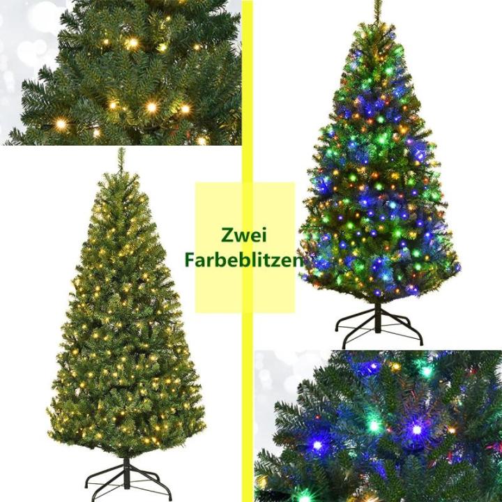 Kunstkerstboom met verlichting, 11 lichtmodi, 180 cm dennenboom met 1000 punten, snel op te zetten klapsysteem, kerstboom incl. metalen standaard
