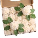 , 20 stuks dahlia-bloemen met bladeren en stelen, doe-het-zelf crème dahlia schuim bloem voor bruiloft boeketten bloemen centerpieces arrangementen feesttafels woondecoratie