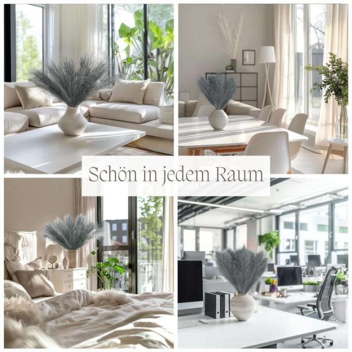 Kunstpampasgras, klein, kleur grijs, 5 stelen, 55 cm lengte, kunstmatig pampasgras, woonkamer, droogbloemen voor slaapkamer, bruiloft, boho-decoratie