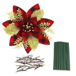 Künstliche Weihnachtsblumen, 24 Stück, Weihnachtsbaum-Blumen mit Clips, Weihnachtsbaumschmuck, künstliche Blumenornamente für Winter, Hochzeit, Party, Kranz, Dekoration (rot + 
