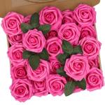 Kunstrozen, 25 stuks schuimrozen, kunstrozen met steel, voor bruiloft, boeketten, bruid, babyshower, feest, woondecoratie, fuchsia
