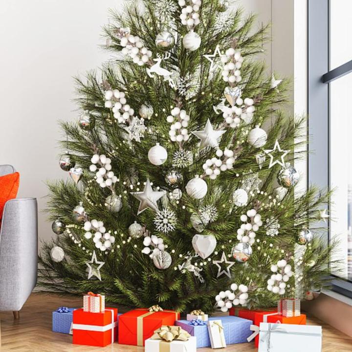 24 stuks glitter witte bessen stelen, kunstrode bessen, plukken, glitter, witte bessen, takken, kerstbessen, steel, picks voor kerstboom, doe-het-zelf, knutselen, bruiloft, vakanti
