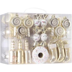 80-pack geassorteerde onbreekbare kerstbalversieringen set decoratieve Hangers met herbruikbaar handgeschenkpakket voor kerstboom