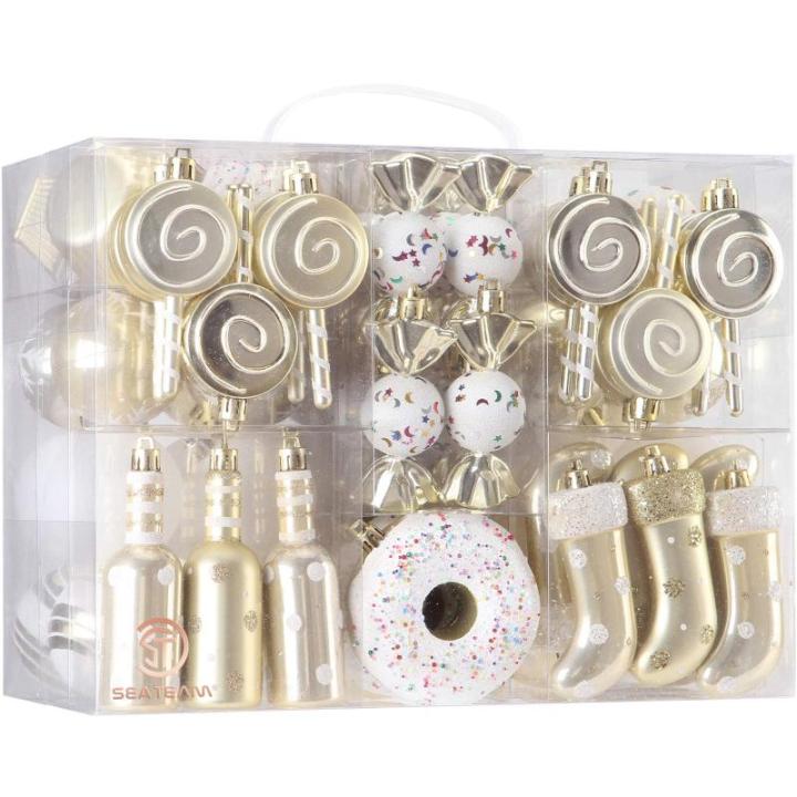 80-pack geassorteerde onbreekbare kerstbalversieringen set decoratieve Hangers met herbruikbaar handgeschenkpakket voor kerstboom