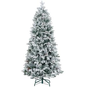 Kunstkerstboom met sneeuw, 180 cm kerstboom met 1489 punten, inklapbare metalen standaard, voor kerstdecoratie, groen