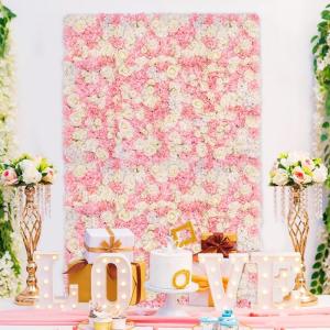 Künstlicher Hintergrund mit rosa Blumen: weiße Blumen, 3D-Seidenrose, dekorativ, 1,5 x 1,1 m, Kunstblumen-Wandhintergrund, Hochzeitsdekoration