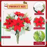 Künstlicher Weihnachtsstern-Blumenstrauß, roter Seiden-Weihnachtsstern, Winter-Blumenarrangement mit künstlichen Tannennadeln für Weihnachten, Küche, Tisch, Heimdekoration