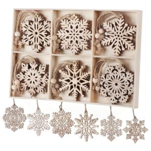 Schneeflocken aus Holz Weihnachtsdekoration 18 Stück,Unvollendet Hängeornamente Weihnachtsbaumschmuck mit Juteseil für Weihnachtsbaum,Basteln für Kinder und Dekoration für Win