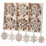 Homewit Houten hanger sneeuwvlokken boomversiering, 18 stuks kerst houten kerst hangende ornamenten kerstboomversiering met jute touw voor kerstboom - 7 cm