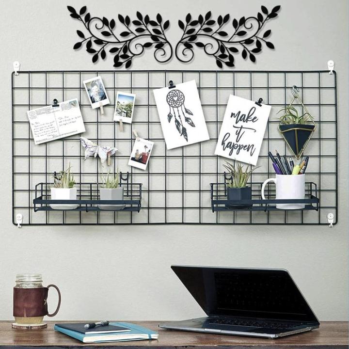 2 stuks metalen boomblad wanddecoratie wijnstok olijftak blad muurkunst ornament muur opknoping bord voor boven deur, woonkamer, kantoor, binnen en buiten decoratie (zwart)