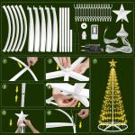Kerstboom, metaal, grote kegelvorm, 250 leds, lichtboom, 8 modi, timer, waterdicht, kerstverlichting, buitenverlichting, kerstverlichting voor tuin, balkon, kerstdecoratie buiten, 
