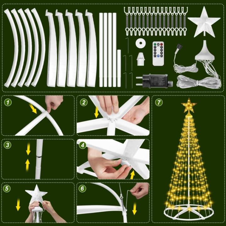 Kerstboom, metaal, grote kegelvorm, 250 leds, lichtboom, 8 modi, timer, waterdicht, kerstverlichting, buitenverlichting, kerstverlichting voor tuin, balkon, kerstdecoratie buiten, 