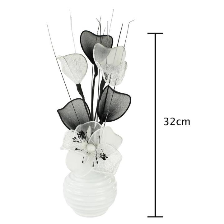 Vase mit weißen künstlichen Blumen, Ornamente für Wohnzimmer, Fensterbank, Wohnaccessoires, 32 cm, Weiß