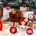 , kunststof kerstboomversiering, 16 stuks, kerstboomversiering, decoratie voor Kerstmis, met sleutelhanger, rood-wit, kerstdecoratie