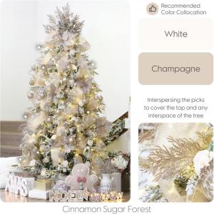 24er Pack Künstliche Glitzer-Kieferbaum-Äste, Dekorative Stäbe, Glitzernde Stängel, Picks, Zweige für Weihnachtsbaum, Kleine Vase, Feiertage, Hochzeit, Party, 14 Zoll.Champagn