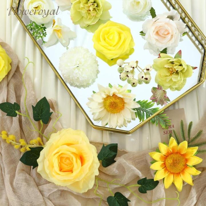 Künstliche Blumen Combo gelbe Blumen Mix Seidenblumen gefälschte Rosen mit Stielen für DIY Hochzeit Brautsträuße, Babyparty, Blumenarrangement, Tischdekoration, Heimdekoration