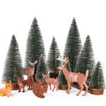 14 stuks mini-figuren, kerstboom, kunstornament, miniatuur, dennenboom, hert, haas, vos, eekhoorn, rendier, kleine kerstfiguren, kerstversiering om te knutselen, Xmas