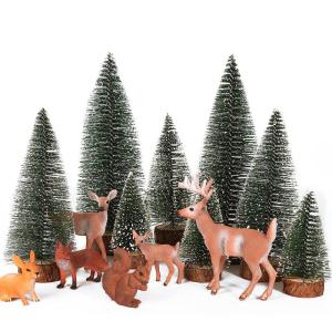14 stuks mini-figuren, kerstboom, kunstornament, miniatuur, dennenboom, hert, haas, vos, eekhoorn, rendier, kleine kerstfiguren, kerstversiering om te knutselen, Xmas