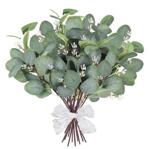 18 stuks kunstmatige eucalyptus-decoratie, eucalyptus kunsttakken, decoratieve kunst, decoratieve takken, bladeren, eucalyptusbladeren, , groene kunstplant voor bruiloft, tuin,