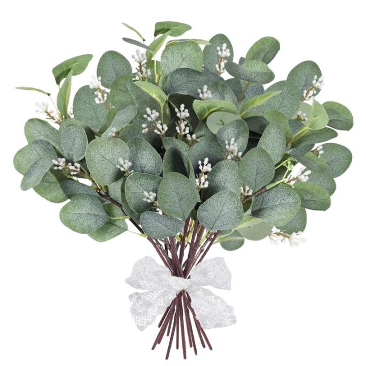 18 stuks kunstmatige eucalyptus-decoratie, eucalyptus kunsttakken, decoratieve kunst, decoratieve takken, bladeren, eucalyptusbladeren, , groene kunstplant voor bruiloft, tuin,