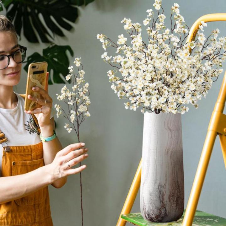 4 stuks kunstkersenbloesemtakken, witte perzikbloemen, 100 cm, kunstbloemen, bulk, lente, zijden bloemen, planten, bundel, lange stelen voor bruiloft, feest, tafel, vaas, decoratie