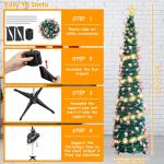 Pop-up spiraalvormige kerstboom, 150 cm, inklapbaar, met 5 m, 50 leds en sterpunt, kunstkerstboom voor thuis, woning, feest (B)