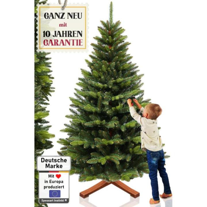 Kunstkerstboom, 220 cm, natuurgetrouwe replica met spuitgietelementen, kunstkerstboom met massief houten standaard, kunstdennenboom, (groen, 220 cm)