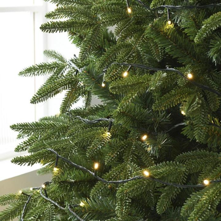 Vorbeleuchteter künstlicher Weihnachtsbaum mit Lichtern, Grüner Tannenbaum Christbaum mit Metallscharnieren,faltbarem Sockel und Baumkorb für Zuhause,Party,Büro,Bar,210CM/7FT