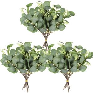 Künstliche Pflanzen Eukalyptus Deko 12Pc Simulation Grüner Eucalyptus Hinterlässt Zweige Silberdollar Eukalyptus Pflanze Bulk für Hochzeit, Garten, Haus, Büro, Indoor Outdoor 