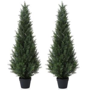 , grote cederboom, 125 cm, als echt in pot, kunststof, buitendecoratie, verpakking van 2 stuks
