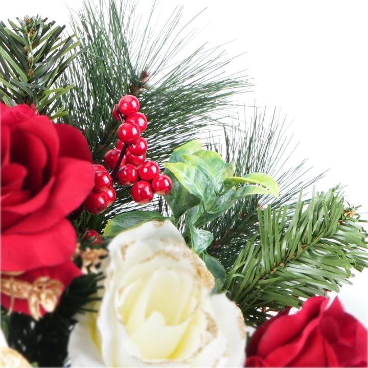 Künstliche Weihnachtsblumen, künstliche Rosensträuße, rote Rose mit Beeren, Winterblumenarrangements für Zuhause, Tischdekoration, Innen- und Außenbereich, Weihnachtsfeiertag