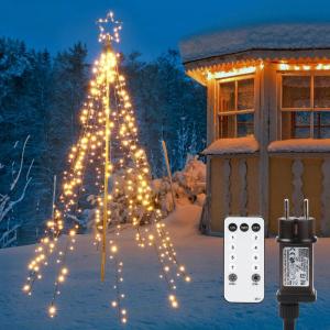 Kerstverlichting met ring en sterren, 10 slingers van 2,1 m, 450 leds, kerstboomlichtketting voor buiten, met afstandsbediening, 8 modi, dimbaar, warmwit, voor gazon en tuin