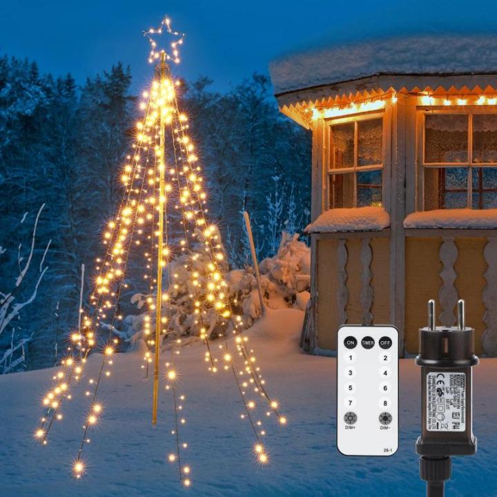 Kerstverlichting met ring en sterren, 10 slingers van 2,1 m, 450 leds, kerstboomlichtketting voor buiten, met afstandsbediening, 8 modi, dimbaar, warmwit, voor gazon en tuin