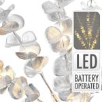 Struik met ledverlichting om neer te zetten - stabiele kunststof struik - 16 warmwitte leds met timerfunctie - op batterijen werkende kerstdecoratie (ronde bladeren zilverkleurig)