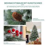 Kunstkerstboom, 180 cm, dicht gevulde takken, premium PE/pvc, kerstboom met dennenappels en rode bessen, houten standaard
