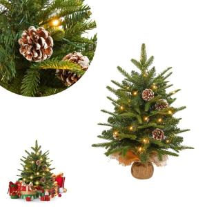 Mini-kerstboom met warmwitte verlichting, led, kleine kerstboom, kunstmatig versierd, voor kerstdecoratie, 60 cm, tafelkerstboom, type A-PE + pvc, gemengde kerstboom