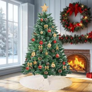 Kunstkerstboom, sneeuwserie, kunstkerstboom in winterlook met kunstsneeuw, 35 dennenappels en 720 takken, klapsysteem, geen naalden, van pvc, moeilijk ontvlambaar, diameter 125 cm 