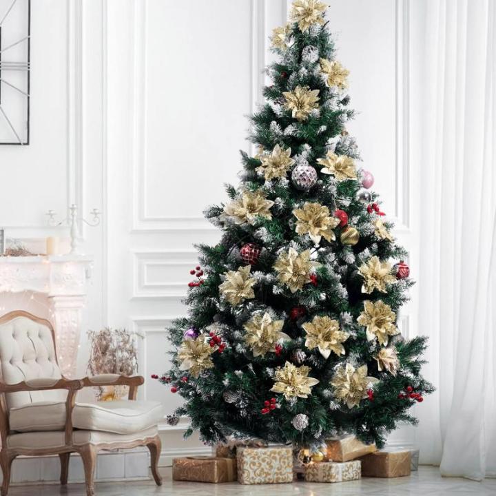 12 kerststerren kerstdecoraties kerstboom bloemen decoraties met clips en stelen kunstmatige kerststerren voor kerstkrans feestdecoraties