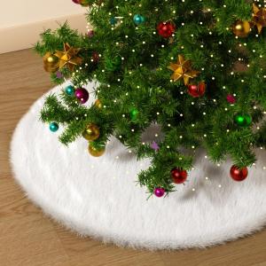 Kerstboomdeken, wit, 90 cm, kerstboomrok, wit, pluche, ronde kerstboomdeken, kerstboomstandaard, rokken, ornamenten voor kerstdecoratie, decoraties