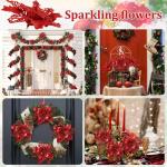 Kunstkerstbloemen, kerstboom bloemen met 15 clips, glitterbloemen, Kerstmis, kunstbloemen voor Kerstmis (rood)