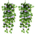2 stuks kunstmatige blauweregen wijnstok kunstmatige hangende bloemen nepplanten voor tuin hek balkon buiten binnen decoratie (blauw bloemgroen, 90 cm)