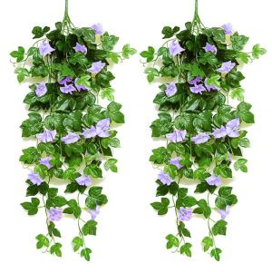 2 stuks kunstmatige blauweregen wijnstok kunstmatige hangende bloemen nepplanten voor tuin hek balkon buiten binnen decoratie (blauw bloemgroen, 90 cm)
