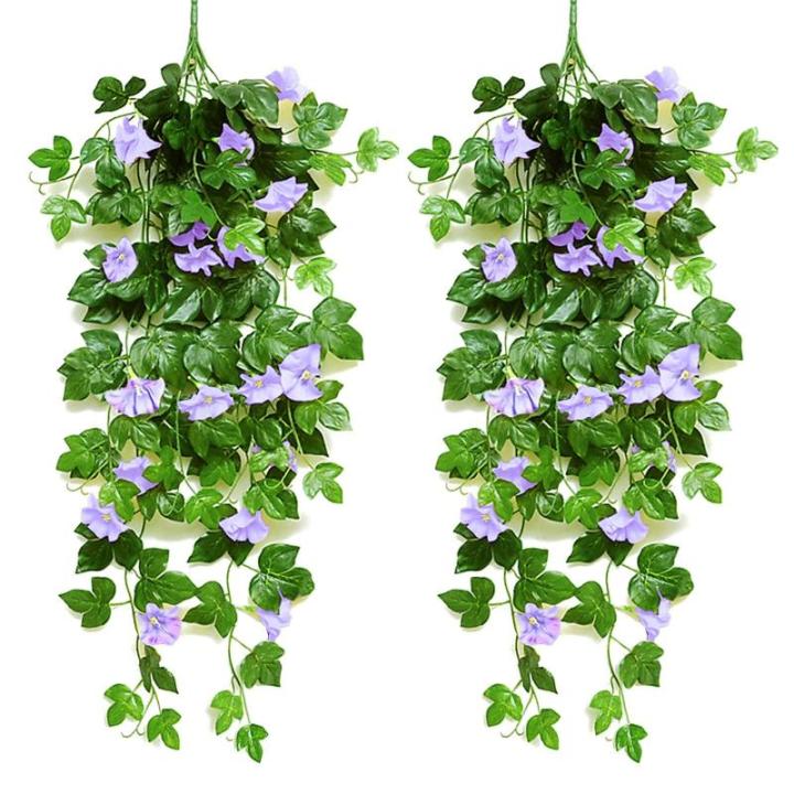 2 stuks kunstmatige blauweregen wijnstok kunstmatige hangende bloemen nepplanten voor tuin hek balkon buiten binnen decoratie (blauw bloemgroen, 90 cm)