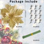 12 Stück Weihnachten Glitzer Weihnachtsstern Gold Künstliche Blumen Deko, Weihnachtsstern Künstliche Blumen mit Clips + Vorbauten, Weihnachtsblumen für Weihnachts Hochzeits Gar