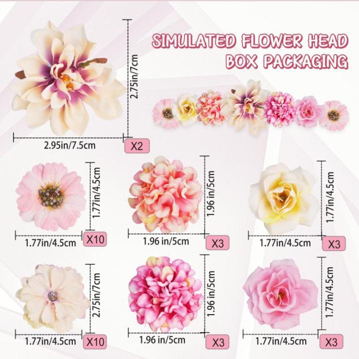 34 stuks om te knutselen, roze kleine bloemkoppen, 4 ~ 7 cm, mini , bloemhoofdjes, decoratie, zijden bloemen, , bloemendecoratie, rozen, hortensia's voor